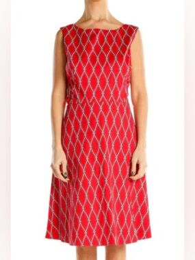 Talbots Fit & Flare Dress | Red Rope Lattice Print | Size 14 | Nautical Chic